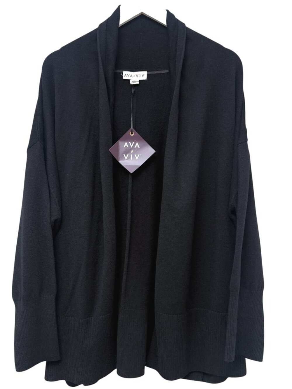 Ava & Viv Cardigan Plus Size 2X Open Womens Sweater Black Cotton Blend NWT